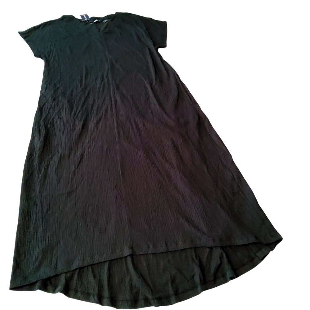 Lands End Womens Black Crinkle Midi Dress Size M V-neckline Crinkle texture - Picture 2 of 8